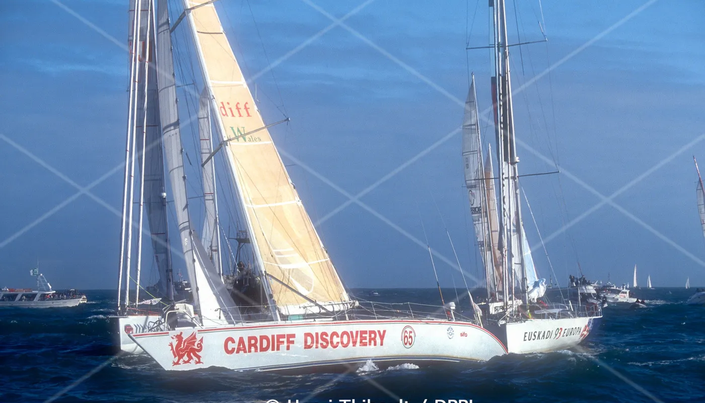 Start for Alan Wynne-Thomas, skipper Cardiff Discovery, DNF, during the Vendee Globe 1992-1993, in Les Sables d'Olonne, France, on november 22, 1992 