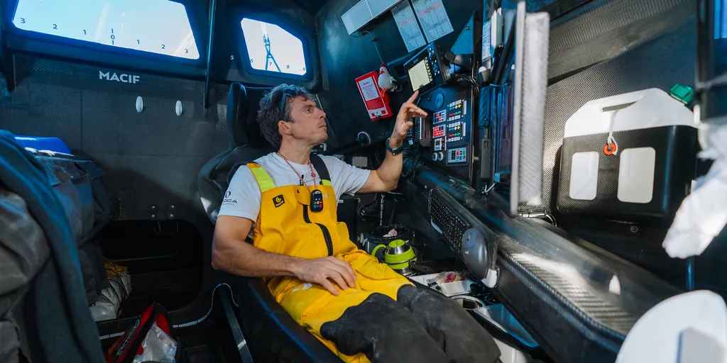 LORIENT, FRANCE - SEPTEMBER 12, 2024 : MACIF Santé Prévoyance skipper Charlie Dalin (FRA) is pictured training on September 12, 2024 off Lorient, France - Photo by Guillaume Gatefait-Disobey-Macif