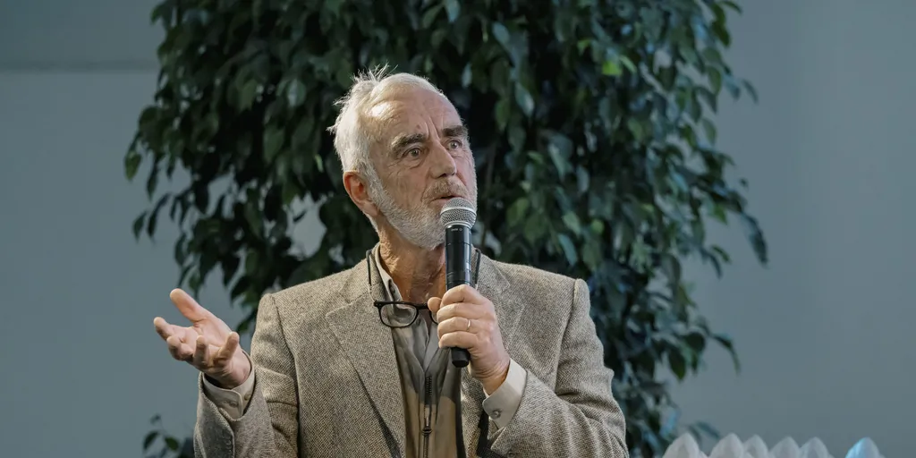 LES SABLES D'OLONNE, FRANCE - OCTOBER 26, 2024: Cape Horners association new members introduction is photographed with Loïck Peyron talking, at prestart of the Vendee Globe, on October 26, 2024 in Les Sables d'Olonne, France - (Photo by Olivier Blanchet / Alea)
