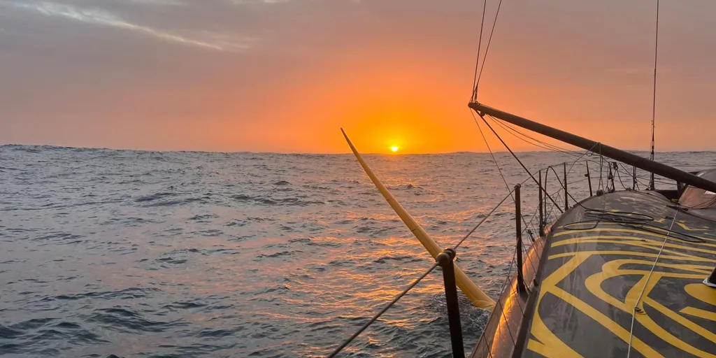 RACE, DECEMBER 18, 2024 : Photo sent from the boat L’Occitane en Provence during the Vendee Globe sailing race on December 18, 2024. (Photo by skipper Clarisse Crémer)
Sunset