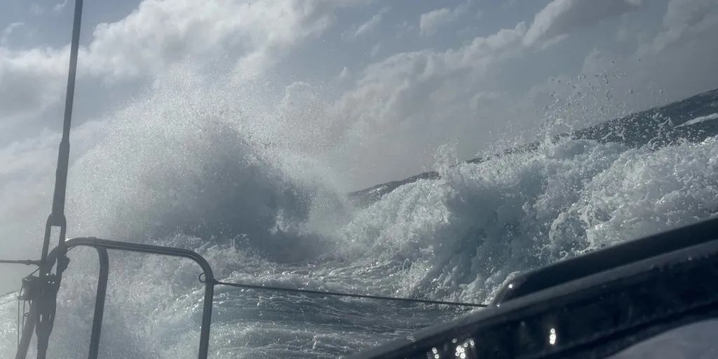 RACE, DECEMBER 21, 2024 : Photo sent from the boat DMG MORI Global One during the Vendee Globe sailing race on December 21, 2024. (Photo by skipper Kojiro Shiraishi)
waves