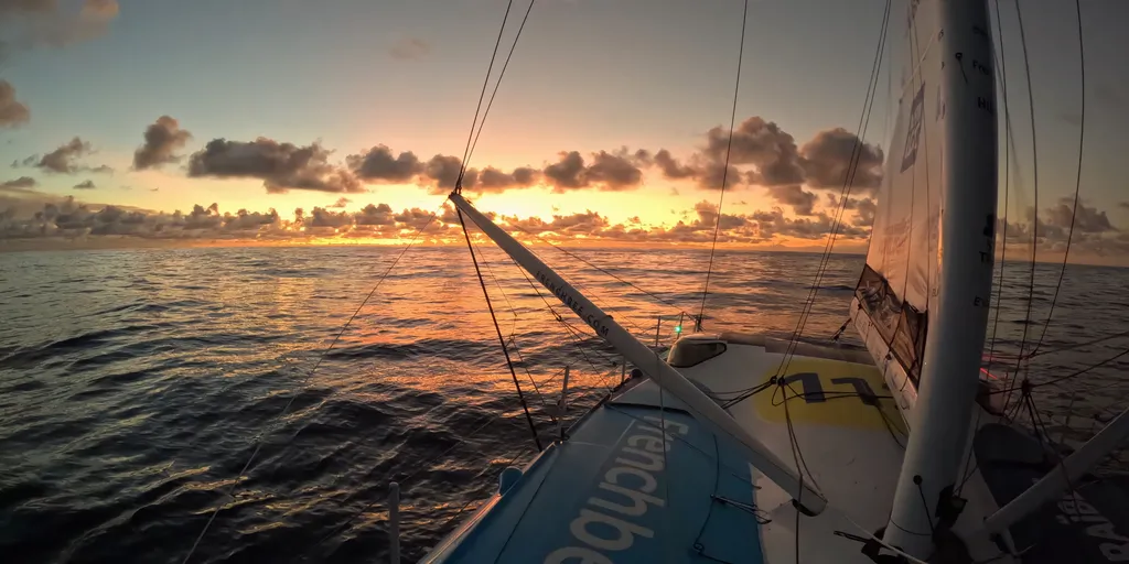 RACE, JANUARY 01, 2024 : Photo sent from the boat Groupe Dubreuil during the Vendee Globe sailing race on January 01, 2024. (Photo by skipper Sébastien Simon)