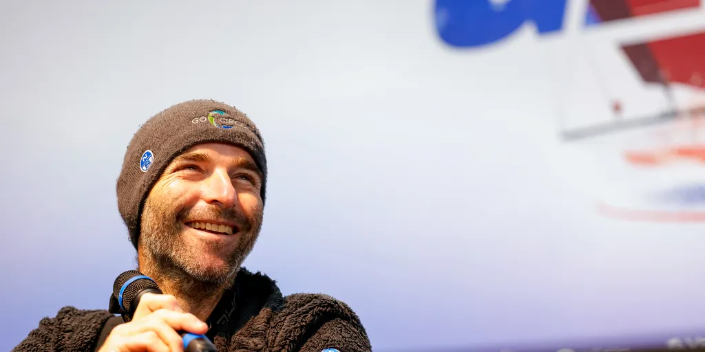 LES SABLES D'OLONNE, FRANCE - JANUARY 25, 2025 : HOLCIM - PRB skipper Nicolas Lunven (FRA) is photographed during his press conference after taking 6th place in the Vendee Globe, on January 25, 2025 in Les Sables d'Olonne, France - (Photo by Anne Beauge / Alea)