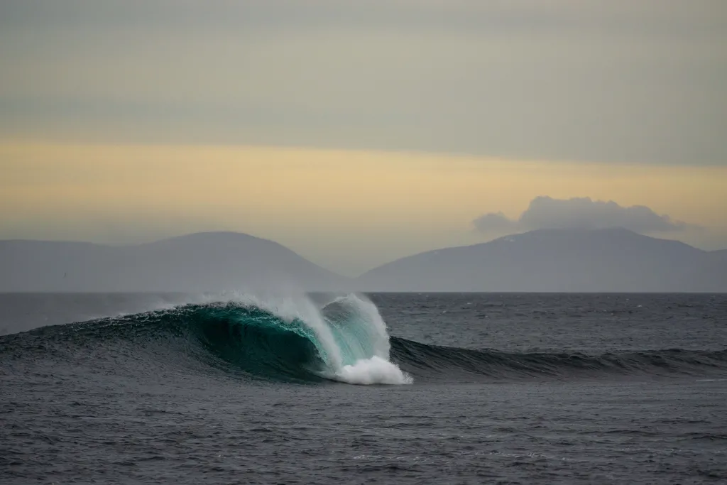 Photographie d'une vague au soleil levant