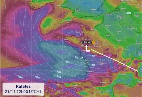 Météo Les Sables D'Olonne - 21 novembre 2024 - Rafales