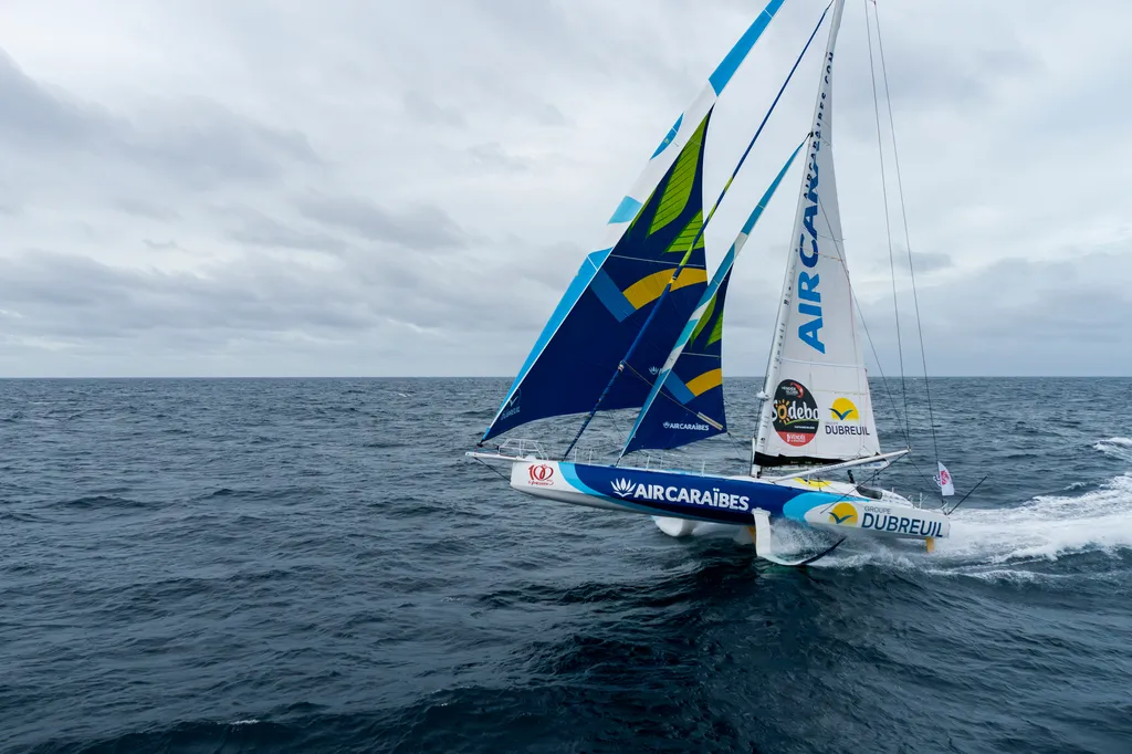 LES SABLES D’OLONNE, FRANCE - SEPTEMBER 11, 2024 : Groupe Dubreuil skipper Sébastien Simon (FRA) is pictured training on September 11, 2024 off Les Sables d'Olonne, France - Photo by Groupe Dubreuil Sailing Team