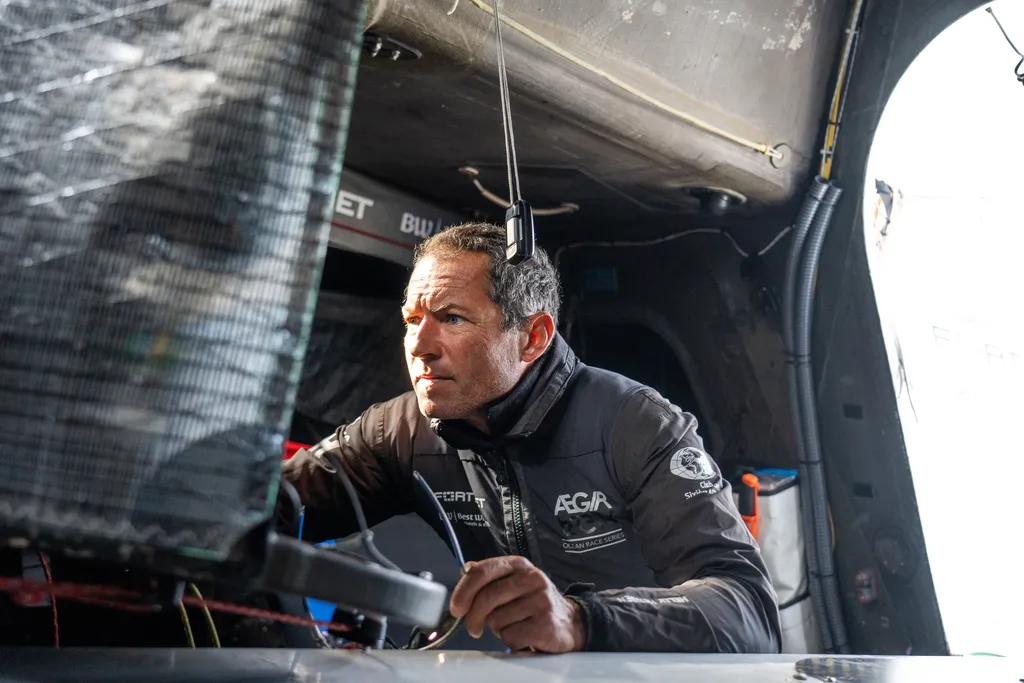 LORIENT, FRANCE - SEPTEMBER 12, 2024 : Fortinet - Best Western skipper Romain Attanasio (FRA) is pictured training on September 12, 2024 in Lorient, France - Photo by Richard Mardens
