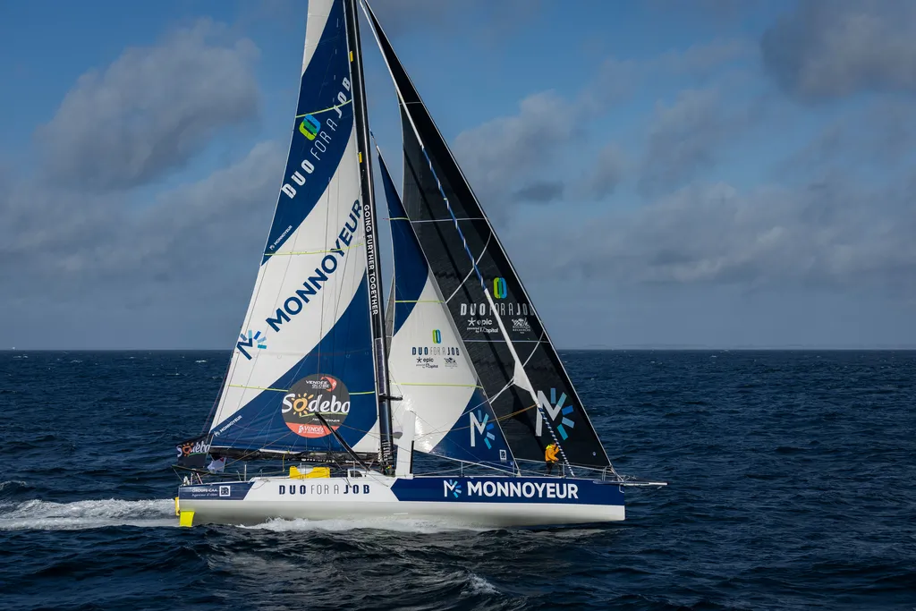 LORIENT, FRANCE - SEPTEMBER 12, 2024 : Monnoyeur - Duo for a Job skipper Benjamin Ferré (FRA) is pictured on September 12, 2024 off Lorient, France - Photo by Pierre Bouras