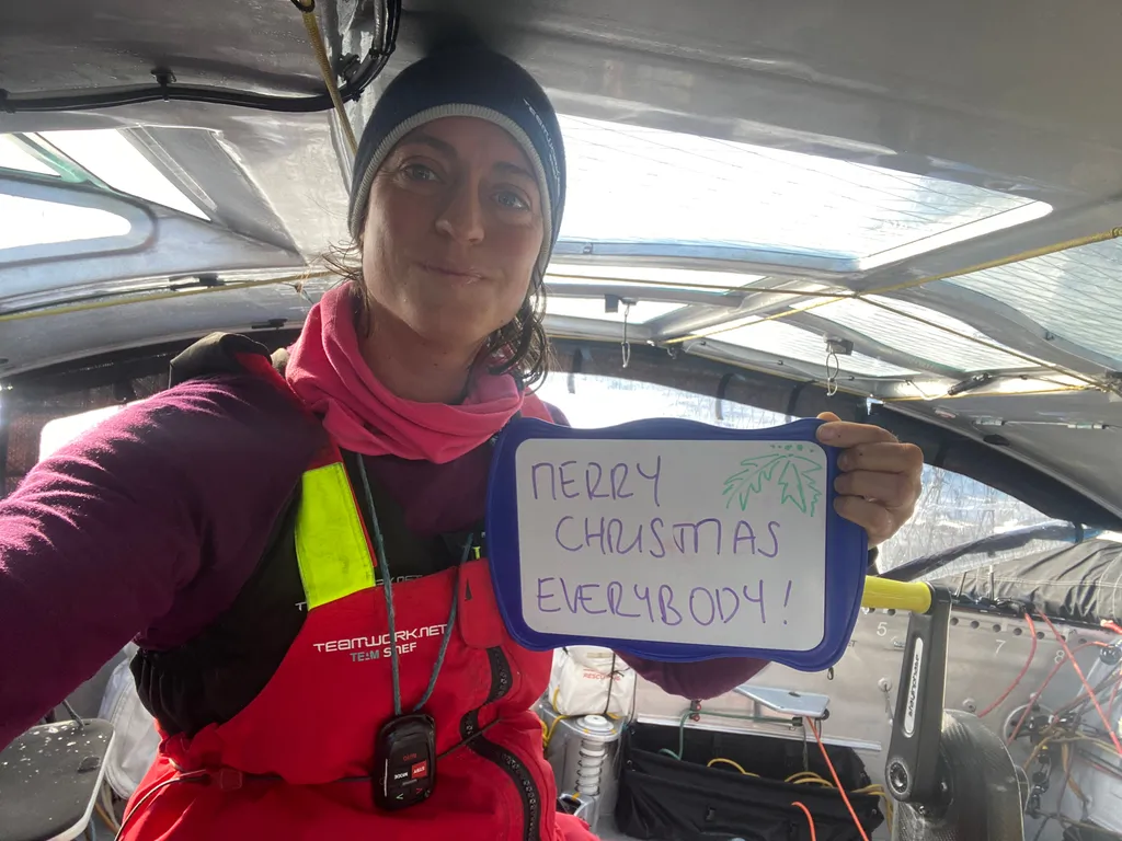 RACE, DECEMBER 25, 2024 : Photo sent from the boat TeamWork - Team Snef during the Vendee Globe sailing race on December 25, 2024. (Photo by skipper Justine Mettraux)
Christmas 