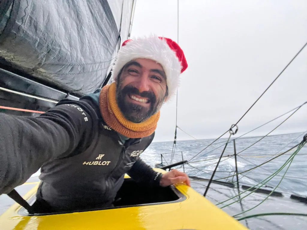 RACE, DECEMBER 25, 2024 : Photo sent from the boat Hublot during the Vendee Globe sailing race on December 25, 2024. (Photo by skipper Alan Roura)
Christmas