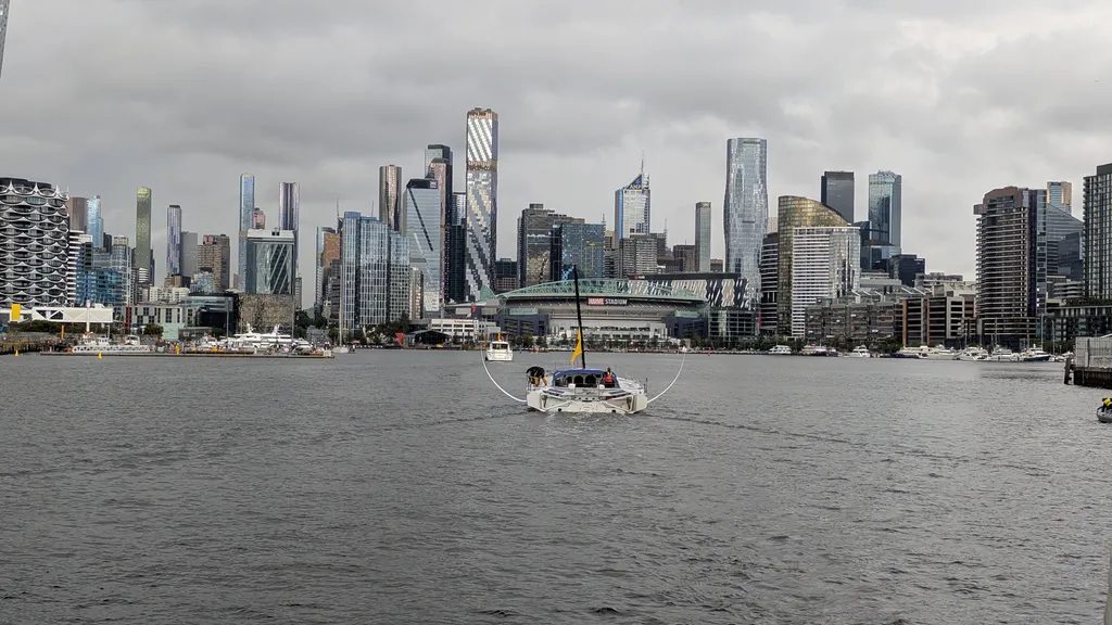 AUSTRALIA, DECEMBER 28, 2024 : Photo sent from the team of Medallia boat arriving in Melbourne (Australia) under jury rig during the Vendee Globe sailing race on December 28, 2024. (Photo by Team Medallia)
