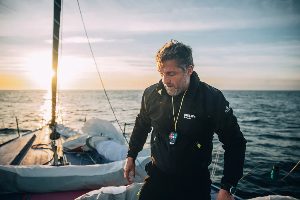 LORIENT, FRANCE - APRIL 12, 2024 : Stand As One skipper Eric Bellion (FRA) is pictured on April 12, 2024, in Lorient, France - Photo by Ewen Carbonnier