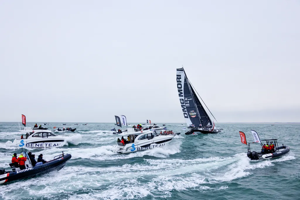 LES SABLES D’OLONNE, FRANCE - FEBRUARY 09, 2025 : DMG MORI Global One skipper Kojiro Shiraishi (JAP) is photographed taking 24th place in the Vendee Globe, on February 09, 2025 in Les Sables d'Olonne, France - (Photo by Anne Beauge / Alea)