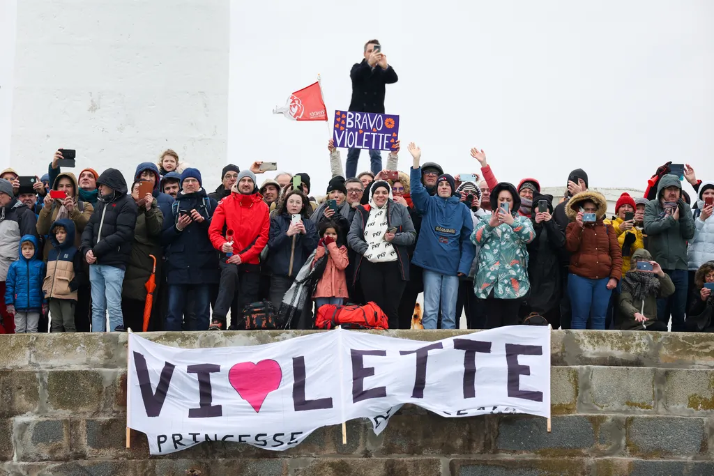 LES SABLES D’OLONNE, FRANCE - FEBRUARY 09, 2025 : DeVenir skipper Violette Dorange (FRA) is congratulated by the public after taking 25th place in the Vendee Globe, on February 09, 2025 in Les Sables d'Olonne, France - (Photo by Jean-Marie Liot / Alea)