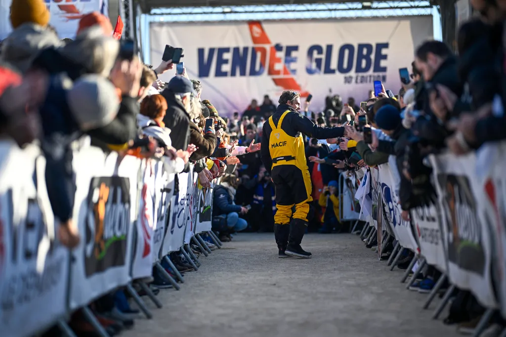 LES SABLES D'OLONNE, FRANCE - JANUARY 14, 2025 : MACIF Santé Prévoyance skipper Charlie Dalin (FRA) is photographed after winning the Vendee Globe, on January 14, 2025 in Les Sables d'Olonne, France - (Photo by Jean-Louis Carli / Alea)