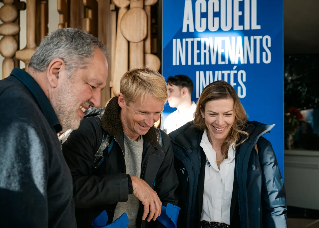 PARIS, FRANCE - NOVEMBER 28, 2024:  VandB - Monbana - Mayenne skipper Maxime Sorel (FRA) is attending a "Demain le sport" broadcast with skipper Pierre Le Roy at the Maison de la Radio, about the Vendee Globe solo sailing race, on November 28, 2024 in Paris, France - (Photo by Jean-Louis Carli / Alea)