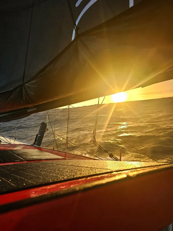 RACE, DECEMBER 14, 2024 : Photo sent from the boat D’Ieteren Group during the Vendee Globe sailing race on December 14, 2024. (Photo by skipper Denis Van Weynbergh)
sunrise