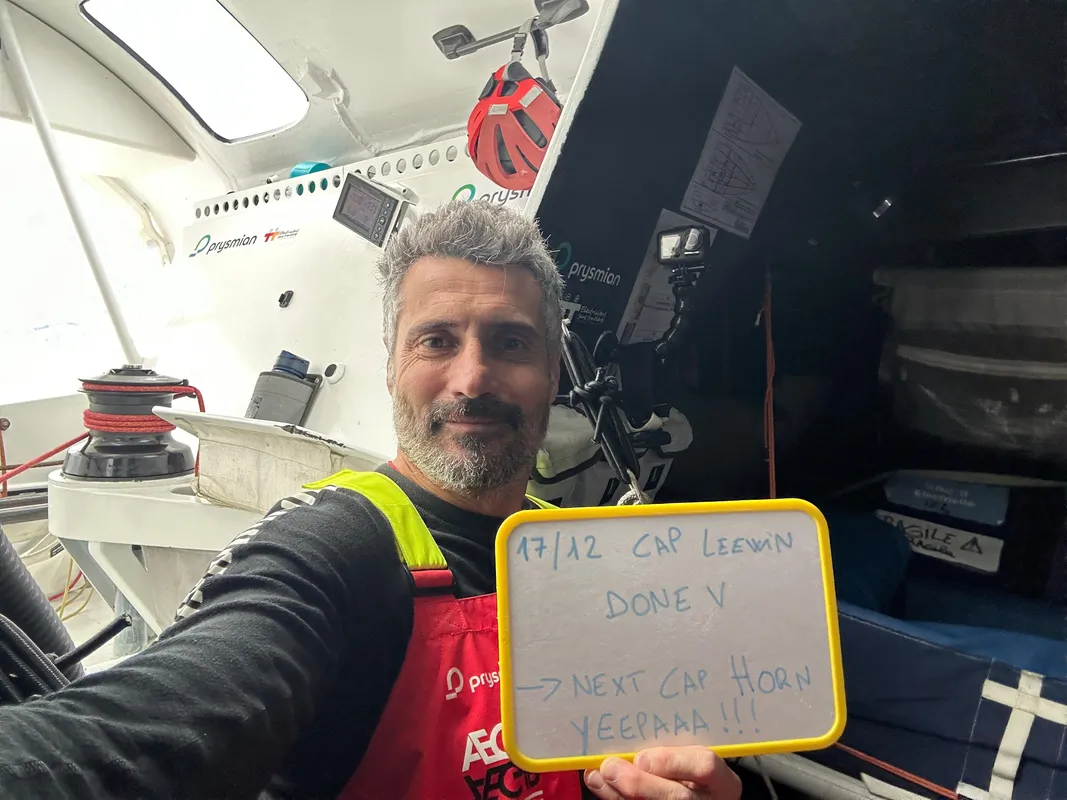 RACE, DECEMBER 17, 2024 : Photo sent from the boat Prysmian during the Vendee Globe sailing race on December 17, 2024. (Photo by skipper Giancarlo Pedote)Cape Leeuwin