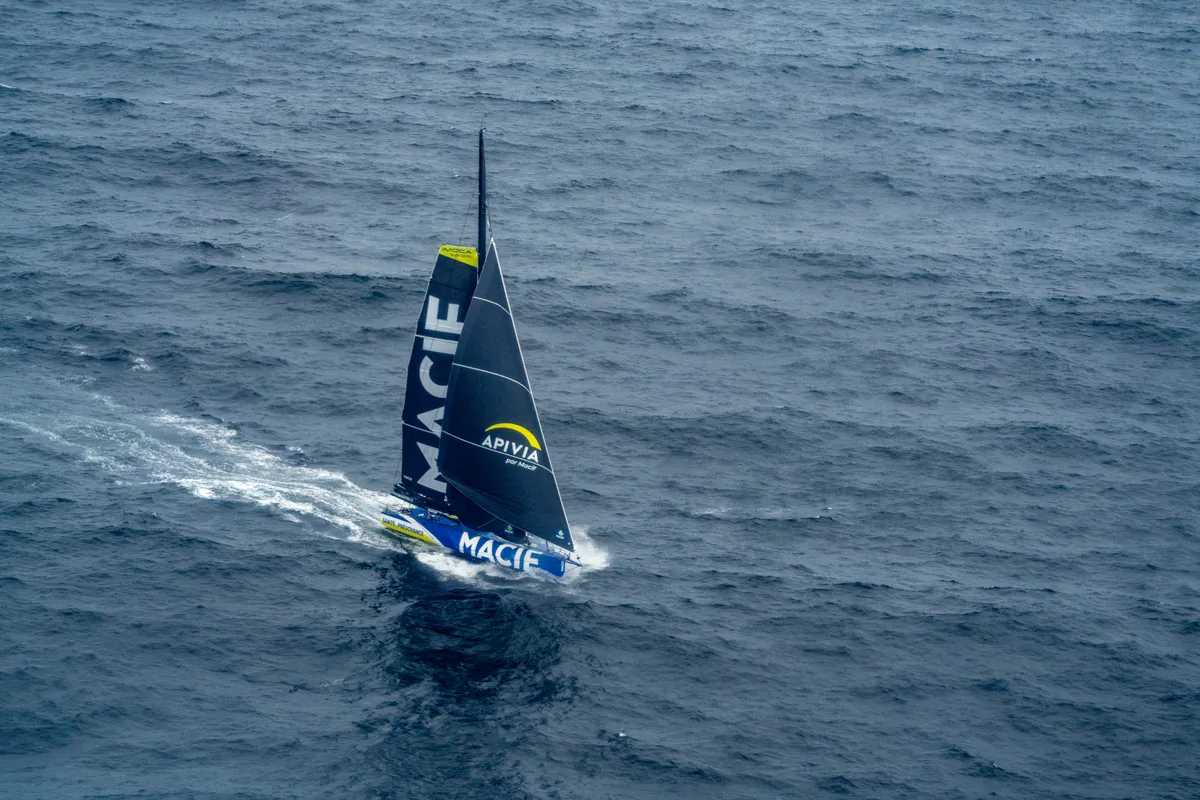 RACE, DECEMBER 24, 2024 : MACIF Santé Prévoyance skipper Charlie Dalin (FRA) is photographed rounding Cape Horn in second place during the Vendee Globe sailing race on December 24, 2024. (Photo by Vendee Globe)