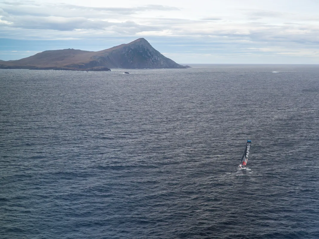 RACE, DECEMBER 24, 2024 : PAPREC ARKÉA skipper Yoann Richomme (FRA) is photographed rounding Cape Horn in first place during the Vendee Globe sailing race on December 24, 2024. (Photo by Vendee Globe)
