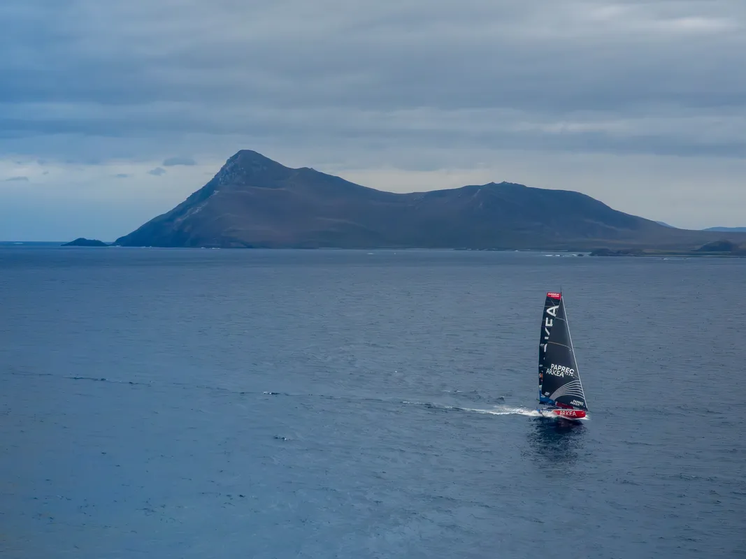 RACE, DECEMBER 24, 2024 : PAPREC ARKÉA skipper Yoann Richomme (FRA) is photographed rounding Cape Horn in first place during the Vendee Globe sailing race on December 24, 2024. (Photo by Vendee Globe)