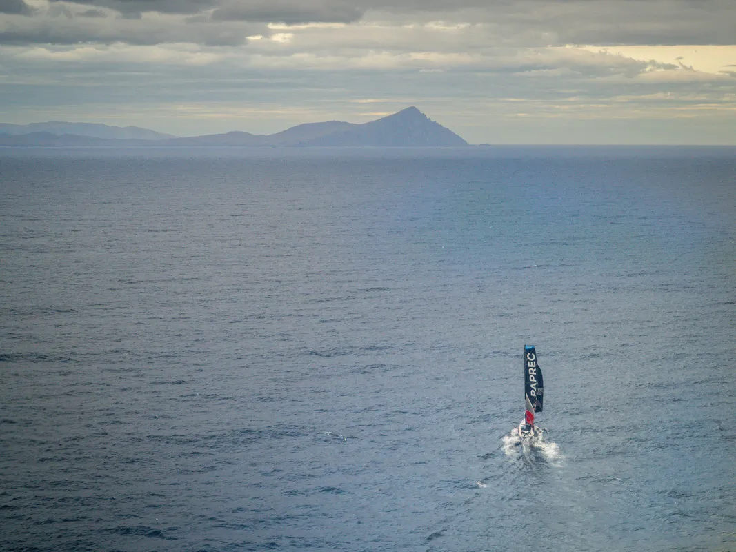 RACE, DECEMBER 24, 2024 : PAPREC ARKÉA skipper Yoann Richomme (FRA) is photographed rounding Cape Horn in first place during the Vendee Globe sailing race on December 24, 2024. (Photo by Vendee Globe)