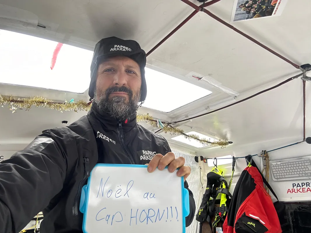 RACE, DECEMBER 24, 2024 : Photo sent from the boat PAPREC ARKÉA during the Vendee Globe sailing race on December 24, 2024. (Photo by skipper Yoann Richomme)
rounding Cape Horn