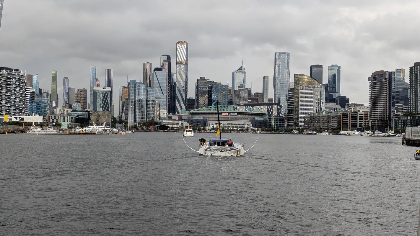 AUSTRALIA, DECEMBER 28, 2024 : Photo sent from the team of Medallia boat arriving in Melbourne (Australia) under jury rig during the Vendee Globe sailing race on December 28, 2024. (Photo by Team Medallia)
