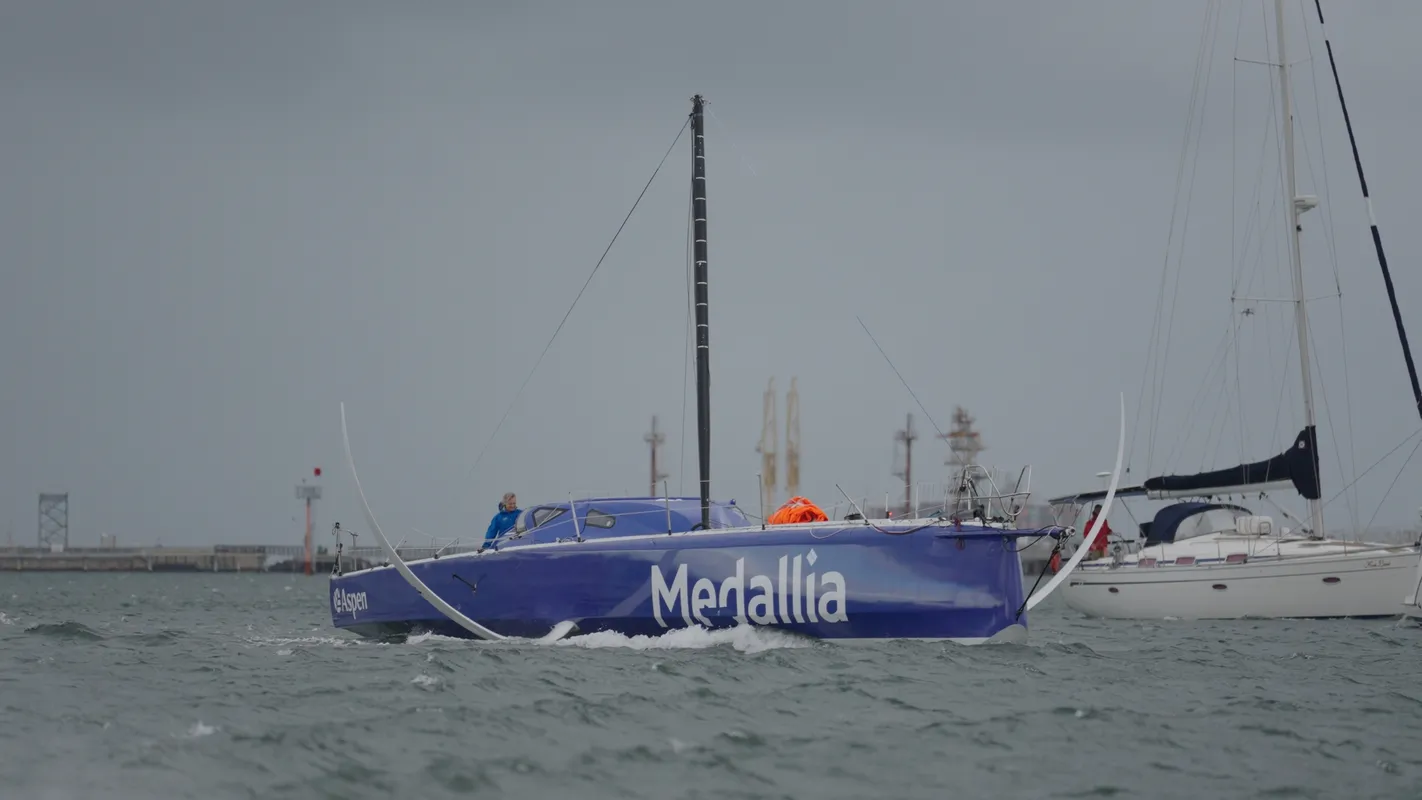 AUSTRALIA, DECEMBER 28, 2024 : Photo sent from the team of Medallia boat arriving in Melbourne (Australia) under jury rig after retiring from the Vendee Globe sailing race on December 28, 2024. (Photo by Team Medallia)

