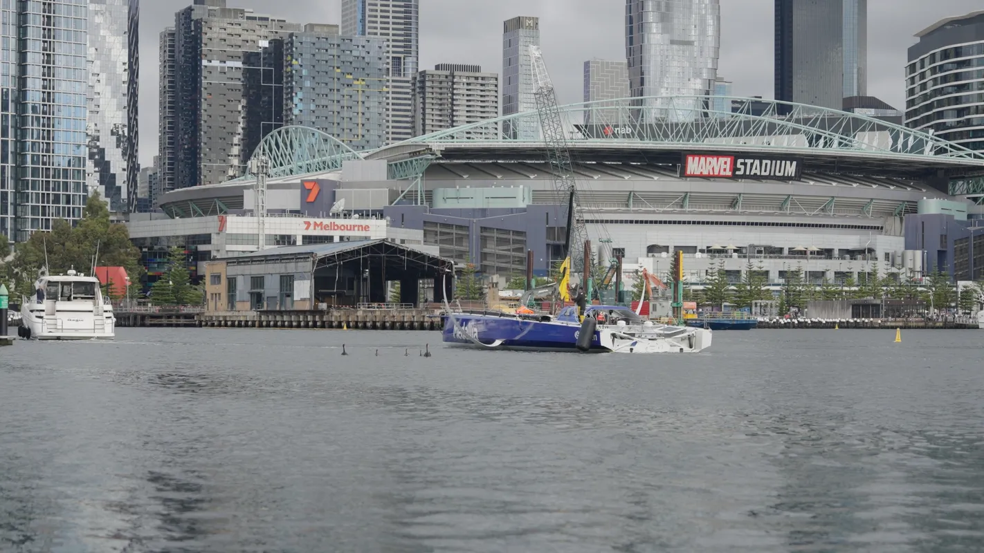 AUSTRALIA, DECEMBER 28, 2024 : Photo sent from the team of Medallia boat arriving in Melbourne (Australia) under jury rig after retiring from the Vendee Globe sailing race on December 28, 2024. (Photo by Team Medallia)
