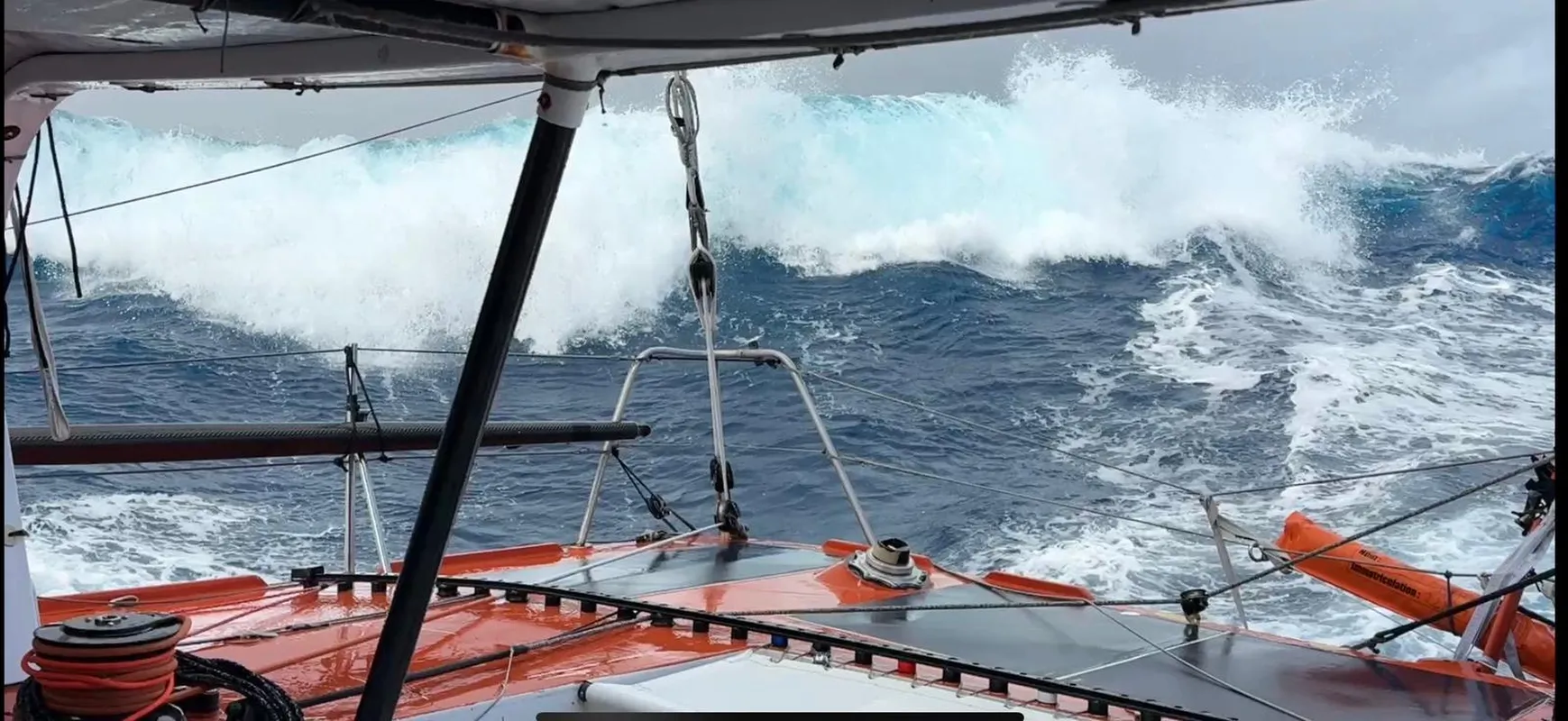 RACE, JANUARY 10, 2024 : Photo sent from the boat Singchain Team Haikou during the Vendee Globe sailing race on January 10, 2024. (Photo by skipper Jingkun Xu)
Waves