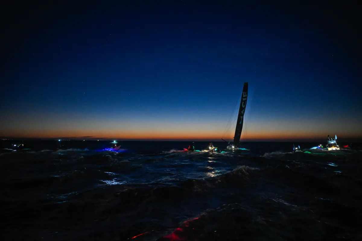 LES SABLES D'OLONNE, FRANCE - JANUARY 14, 2025 : MACIF Santé Prévoyance skipper Charlie Dalin (FRA) is photographed before crossing the line of the Vendee Globe, on January 14, 2025 in Les Sables d'Olonne, France - (Photo by Jean-Louis Carli / Alea)
