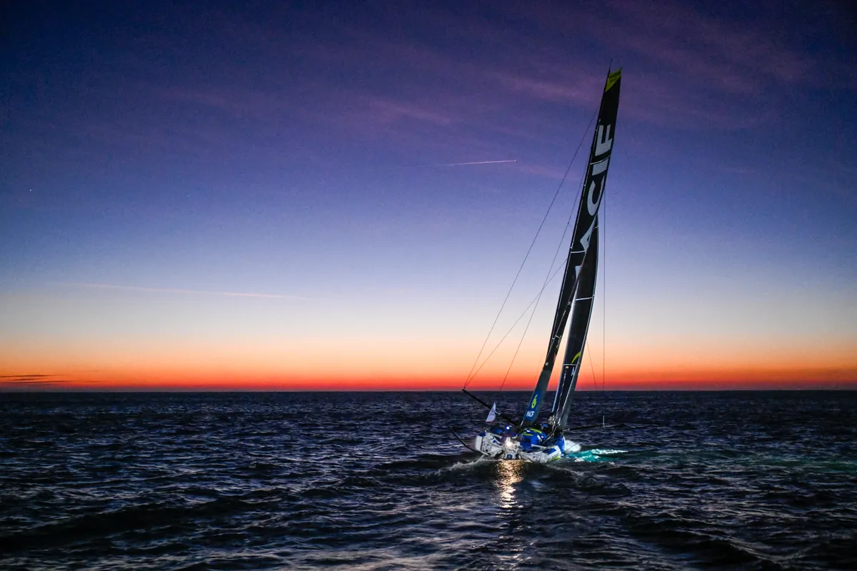 LES SABLES D'OLONNE, FRANCE - JANUARY 14, 2025 : MACIF Santé Prévoyance skipper Charlie Dalin (FRA) is photographed after winning the Vendee Globe, on January 14, 2025 in Les Sables d'Olonne, France - (Photo by Jean-Louis Carli / Alea)