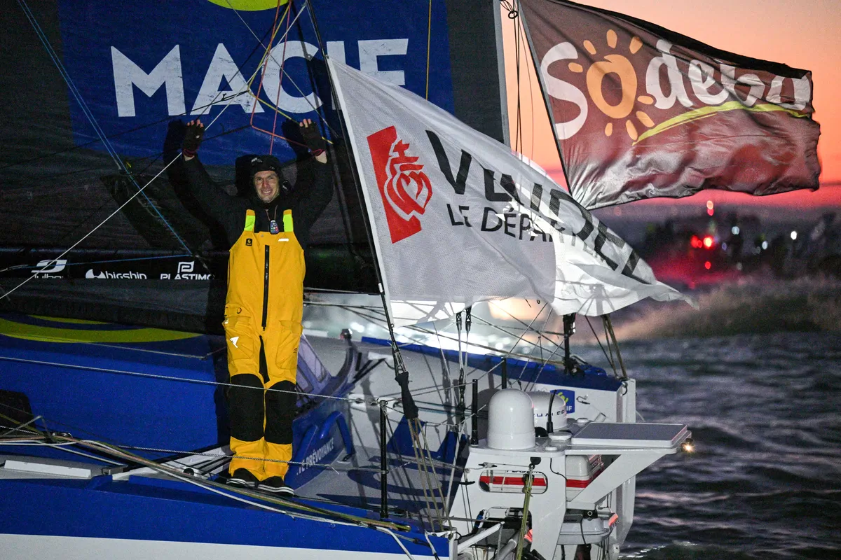 LES SABLES D'OLONNE, FRANCE - JANUARY 14, 2025 : MACIF Santé Prévoyance skipper Charlie Dalin (FRA) is photographed after winning the Vendee Globe 2024, on January 14, 2025 in Les Sables d'Olonne, France. (Photo by Jean-Louis Carli / Alea)