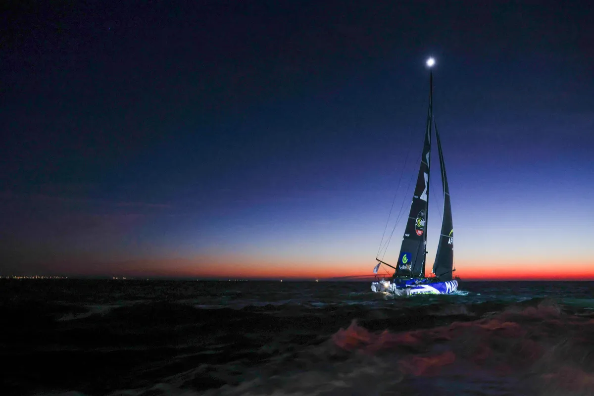 LES SABLES D'OLONNE, FRANCE - JANUARY 14, 2025 : MACIF Santé Prévoyance skipper Charlie Dalin (FRA) is photographed after winning the Vendee Globe, on January 14, 2025 in Les Sables d'Olonne, France - (Photo by Jean-Marie Liot / Alea)