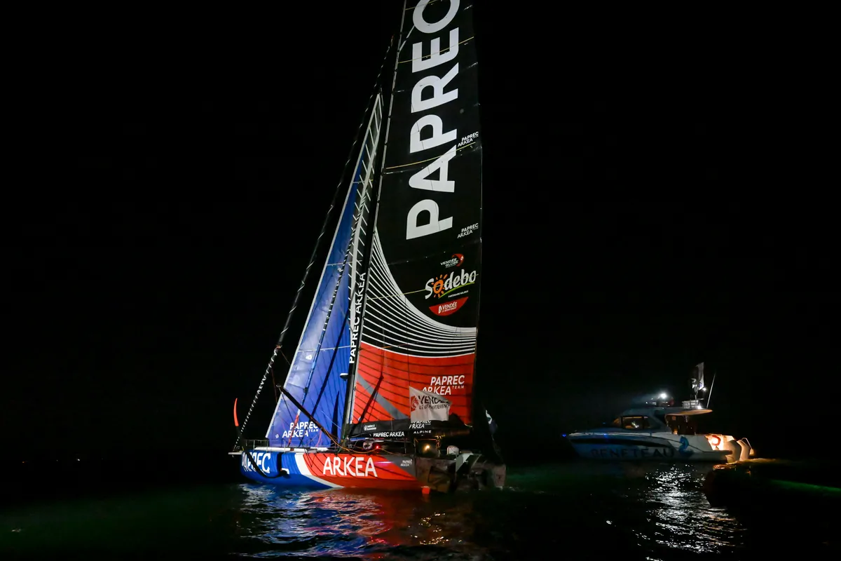 LES SABLES D'OLONNE, FRANCE - JANUARY 15, 2025 : PAPREC ARKÉA skipper Yoann Richomme (FRA) is photographed after coming in second place in the Vendee Globe 2024, on January 15, 2025 in Les Sables d'Olonne, France. (Photo by Olivier Blanchet / Alea)