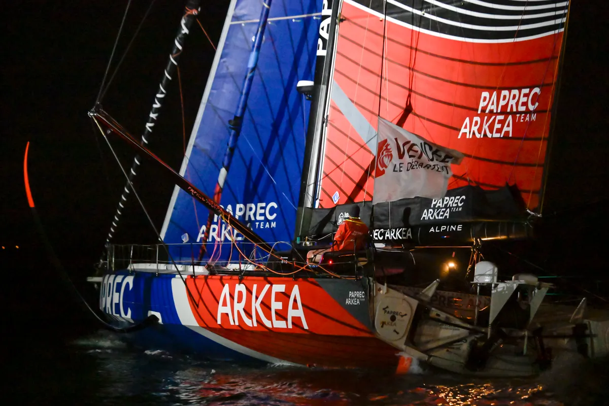 LES SABLES D'OLONNE, FRANCE - JANUARY 15, 2025 : PAPREC ARKÉA skipper Yoann Richomme (FRA) is photographed after coming in second place in the Vendee Globe 2024, on January 15, 2025 in Les Sables d'Olonne, France. (Photo by Olivier Blanchet / Alea)