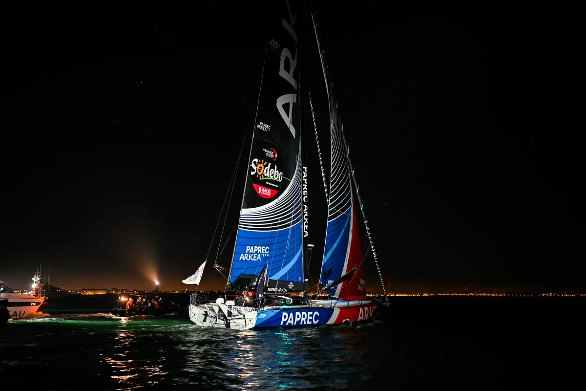 LES SABLES D'OLONNE, FRANCE - JANUARY 15, 2025 : PAPREC ARKÉA skipper Yoann Richomme (FRA) is photographed after coming in second place in the Vendee Globe 2024, on January 15, 2025 in Les Sables d'Olonne, France. (Photo by Jean-Louis Carli / Alea)