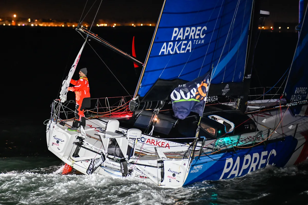 LES SABLES D'OLONNE, FRANCE - JANUARY 15, 2025 : PAPREC ARKÉA skipper Yoann Richomme (FRA) is photographed after coming in second place in the Vendee Globe 2024, on January 15, 2025 in Les Sables d'Olonne, France. (Photo by Jean-Louis Carli / Alea)