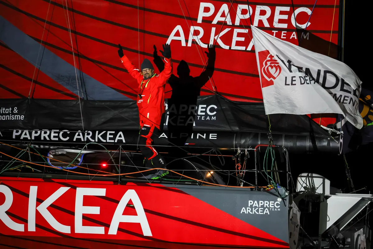 LES SABLES D'OLONNE, FRANCE - JANUARY 15, 2025 : PAPREC ARKÉA skipper Yoann Richomme (FRA) is photographed after coming in second place in the Vendee Globe 2024, on January 15, 2025 in Les Sables d'Olonne, France. (Photo by Jean-Marie Liot / Alea)