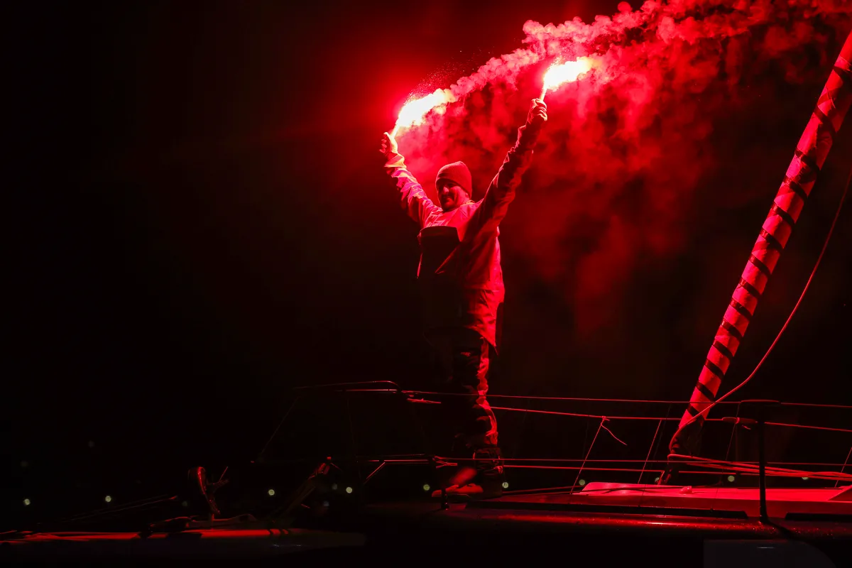 LES SABLES D'OLONNE, FRANCE - JANUARY 15, 2025 : PAPREC ARKÉA skipper Yoann Richomme (FRA) is photographed after coming in second place in the Vendee Globe 2024, on January 15, 2025 in Les Sables d'Olonne, France. (Photo by Jean-Marie Liot / Alea)