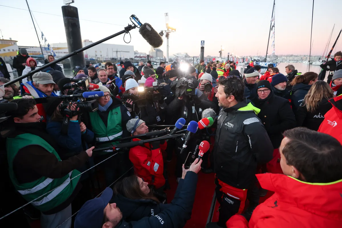 LES SABLES D'OLONNE, FRANCE - JANUARY 15, 2025 : PAPREC ARKÉA skipper Yoann Richomme (FRA) is photographed after coming in second place in the Vendee Globe 2024, on January 15, 2025 in Les Sables d'Olonne, France. (Photo by Jean-Marie Liot / Alea)