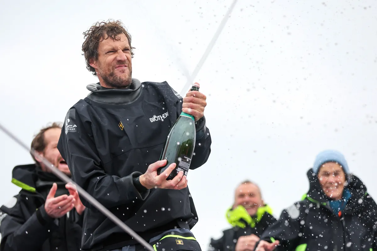 LES SABLES D'OLONNE, FRANCE - JANUARY 24, 2025 : Biotherm skipper Paul Meilhat (FRA) is photographed after taking 5th place in the Vendee Globe, on January 24, 2025 in Les Sables d'Olonne, France - (Photo by Lloyd Images / Alea)