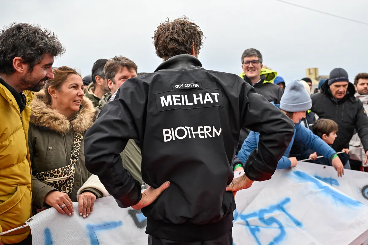 LES SABLES D'OLONNE, FRANCE - JANUARY 24, 2025 : Biotherm skipper Paul Meilhat (FRA) is photographed after taking 5th place in the Vendee Globe, on January 24, 2025 in Les Sables d'Olonne, France - (Photo by Jean-Louis Carli / Alea)