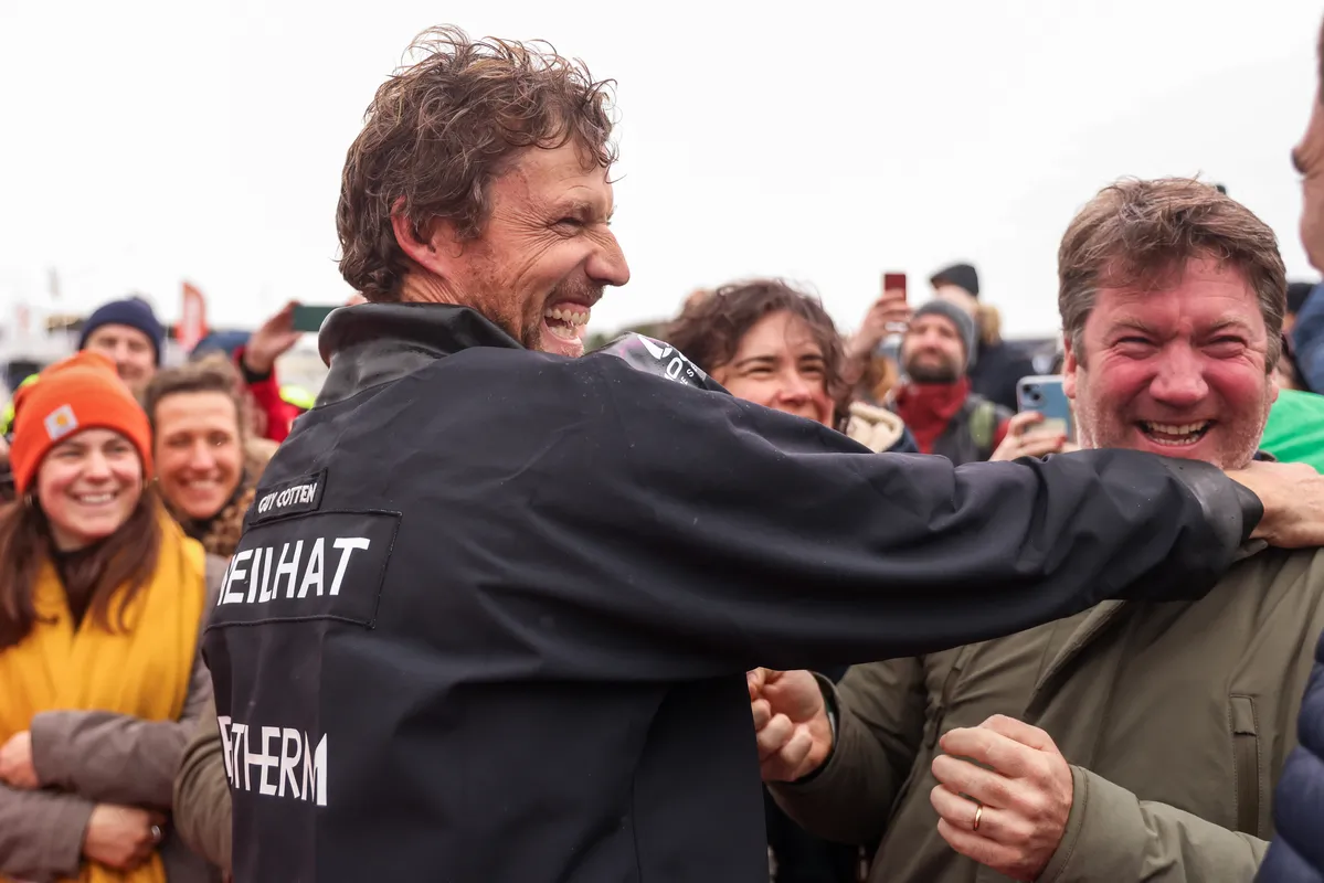 LES SABLES D'OLONNE, FRANCE - JANUARY 24, 2025 : Biotherm skipper Paul Meilhat (FRA) is photographed after taking 5th place in the Vendee Globe, on January 24, 2025 in Les Sables d'Olonne, France - (Photo by Lloyd Images / Alea)