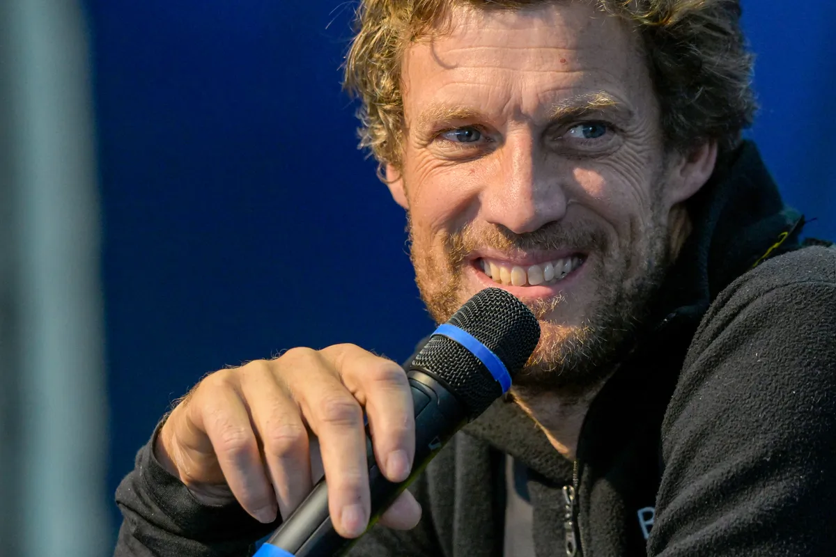 LES SABLES D'OLONNE, FRANCE - JANUARY 24, 2025 : Biotherm skipper Paul Meilhat (FRA) is photographed during his press conference after taking 5th place in the Vendee Globe, on January 24, 2025 in Les Sables d'Olonne, France - (Photo by Olivier Blanchet / Alea)