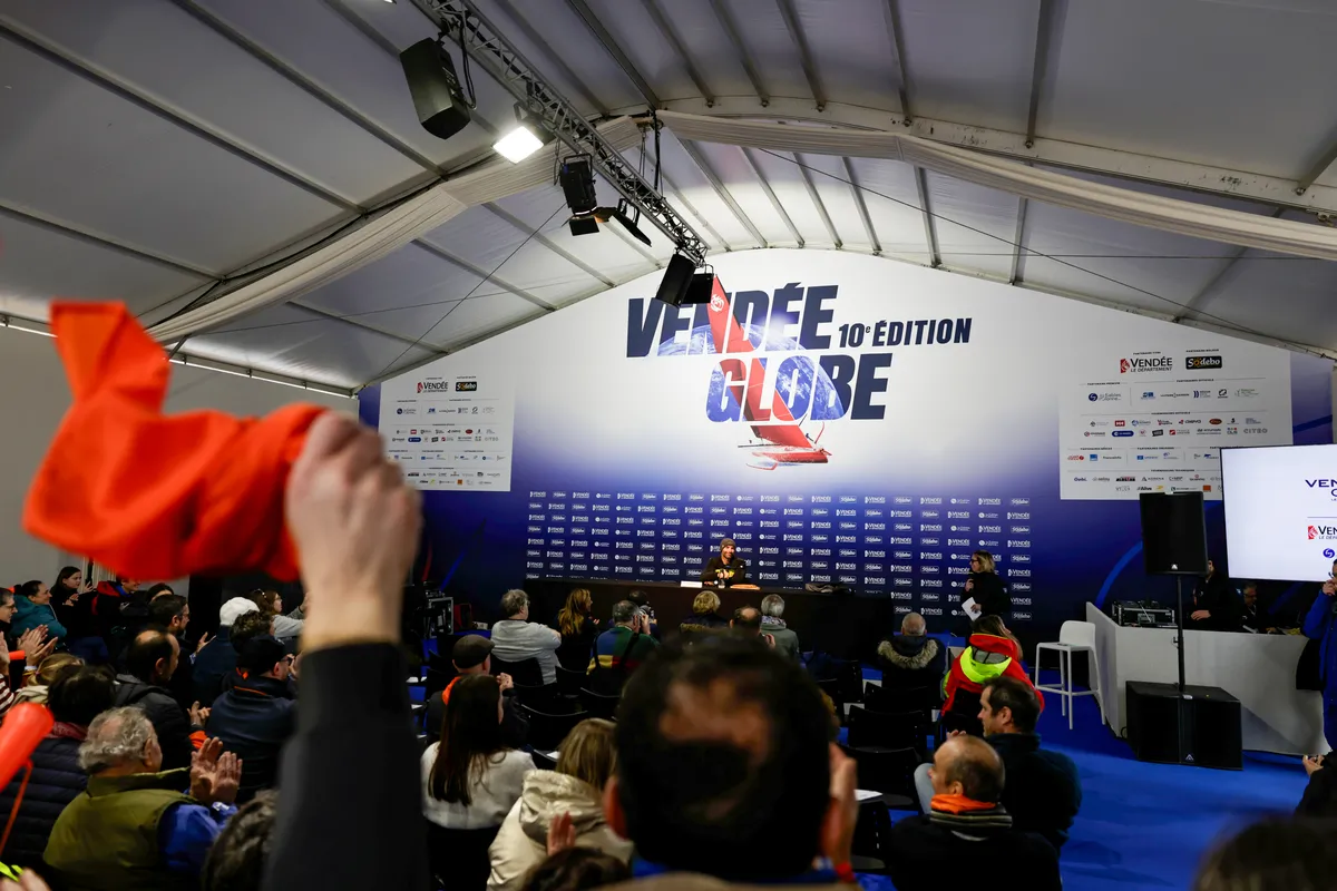LES SABLES D'OLONNE, FRANCE - JANUARY 25, 2025 : HOLCIM - PRB skipper Nicolas Lunven (FRA) is photographed during his press conference after taking 6th place in the Vendee Globe, on January 25, 2025 in Les Sables d'Olonne, France - (Photo by Anne Beauge / Alea)