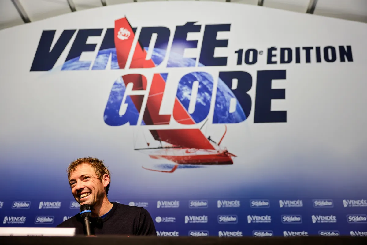 LES SABLES D'OLONNE, FRANCE - 25 JANVIER 2025 : Thomas Ruyant (FRA), skipper de VULNERABLE, est photographié lors de sa conférence de presse après avoir pris la 7e place du Vendée Globe, le 25 janvier 2025 aux Sables d'Olonne, France - (Photo by / Alea)