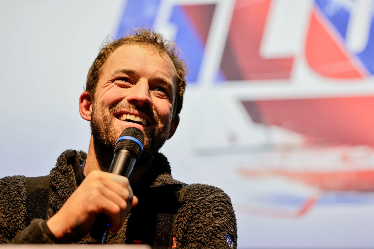 LES SABLES D'OLONNE, FRANCE - JANUARY 25, 2025 : VULNERABLE skipper Sam Goodchild (GBR) is photographed during his press conference after taking 9th place in the Vendee Globe, on January 25, 2025 in Les Sables d'Olonne, France - (Photo by Anne Beauge / Alea)