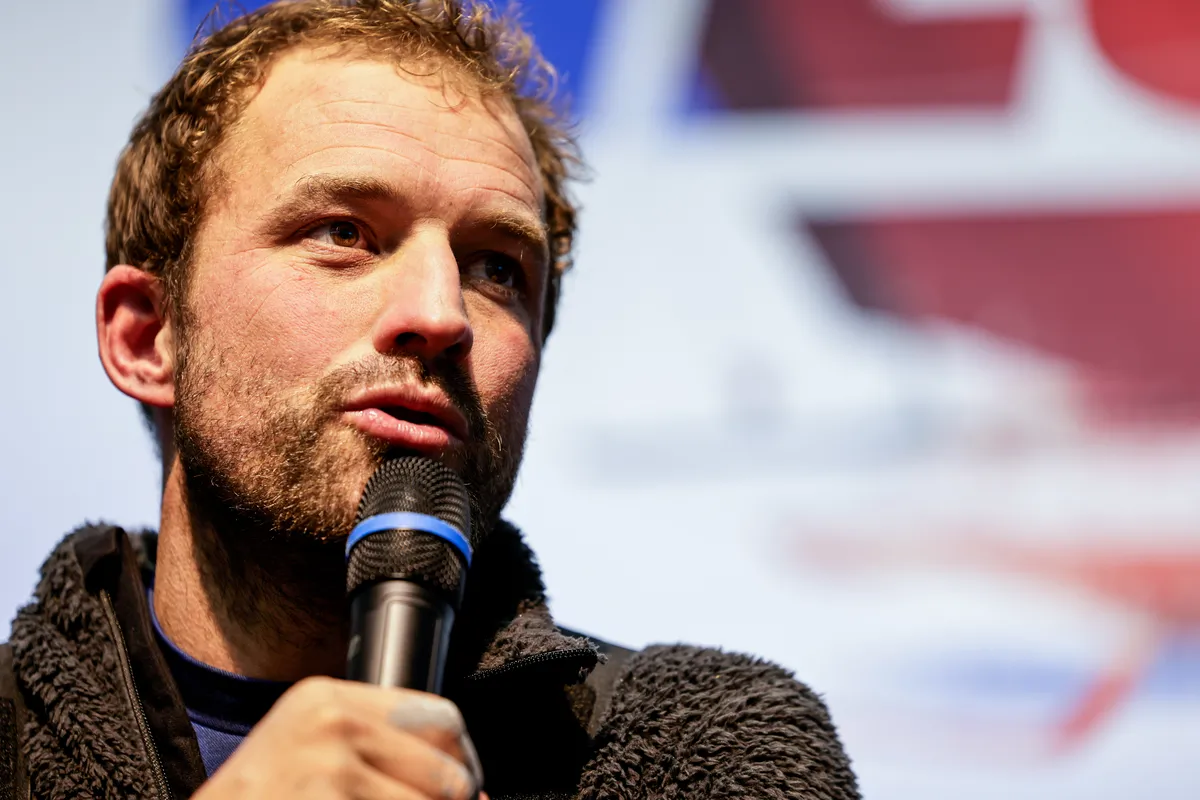 LES SABLES D'OLONNE, FRANCE - JANUARY 25, 2025 : VULNERABLE skipper Sam Goodchild (GBR) is photographed during his press conference after taking 9th place in the Vendee Globe, on January 25, 2025 in Les Sables d'Olonne, France - (Photo by Anne Beauge / Alea)